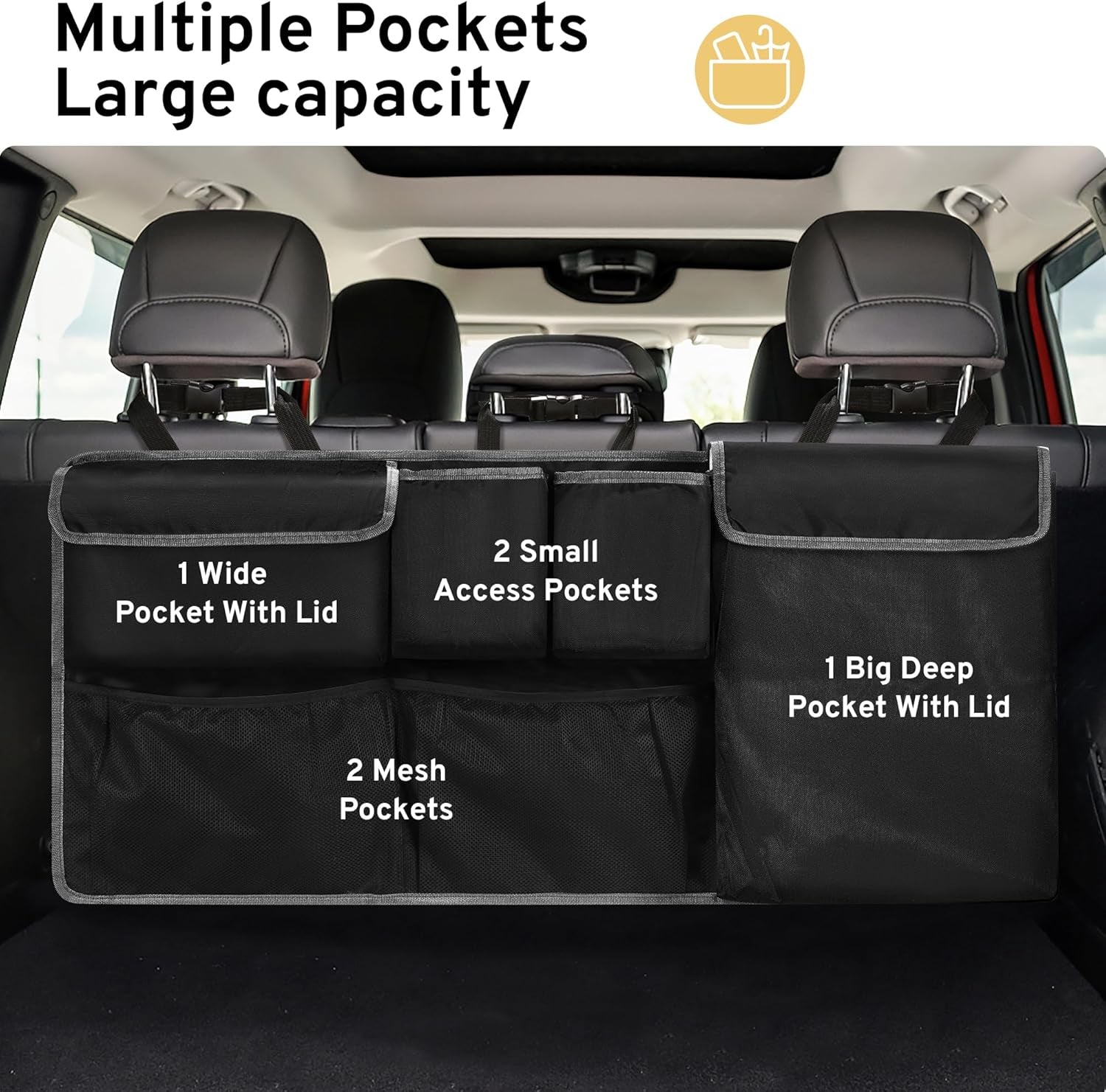 Car Trunk Organizer Storage Backseat Hanging Bag for Jeep Wrangler Grand Cherokee Renegade Cherokee Compass JL Wagoneer Patriot Liberty JK TJ Commander 2/4 Door SUV Accessories 2000-2024 2025