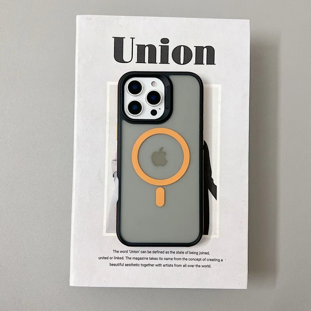 Luxury Magnetic Color Matte Translucent Armor Shockproof Case for Iphone 11 12 13 14 15 16 Promax Magsafe Wireless Charge Cover