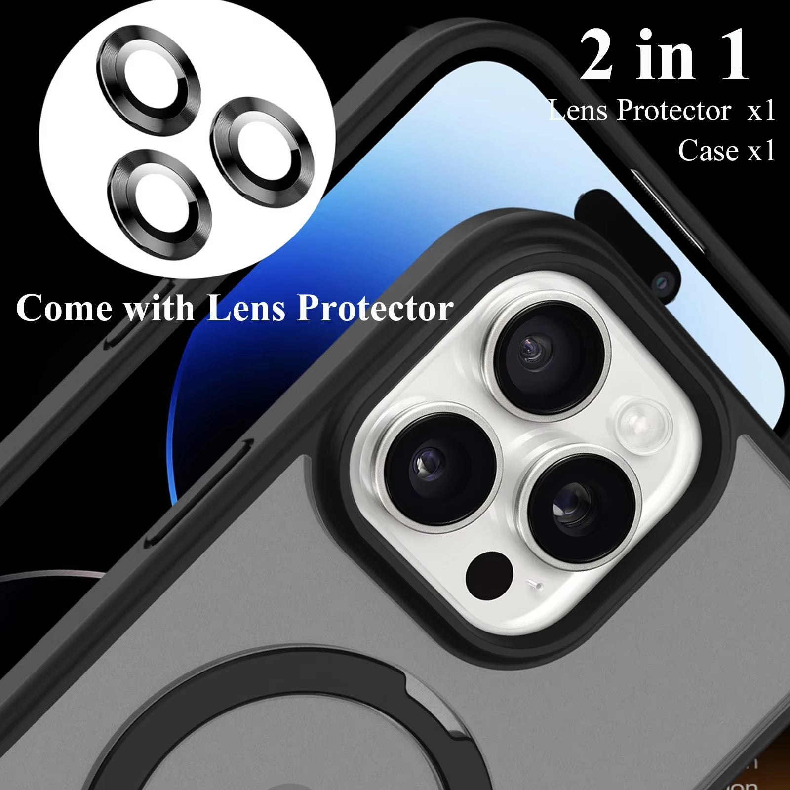 Magnetic Mobile Phone Case with Ring Stand for Iphone 17 16 15 14 Pro Max plus 13 12 11 Cases Translucent Cover with Protector