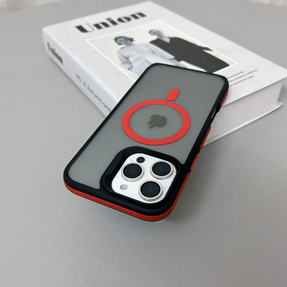 Luxury Magnetic Color Matte Translucent Armor Shockproof Case for Iphone 11 12 13 14 15 16 Promax Magsafe Wireless Charge Cover