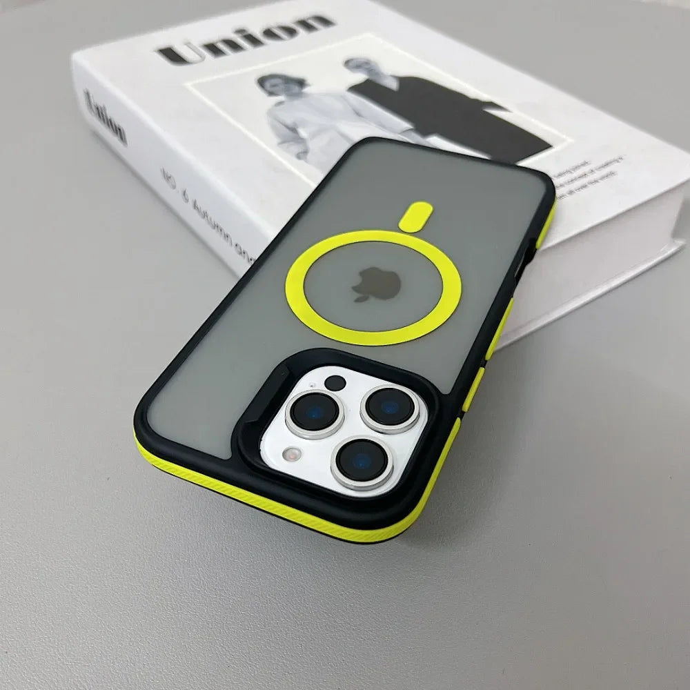 Luxury Magnetic Color Matte Translucent Armor Shockproof Case for Iphone 11 12 13 14 15 16 Promax Magsafe Wireless Charge Cover